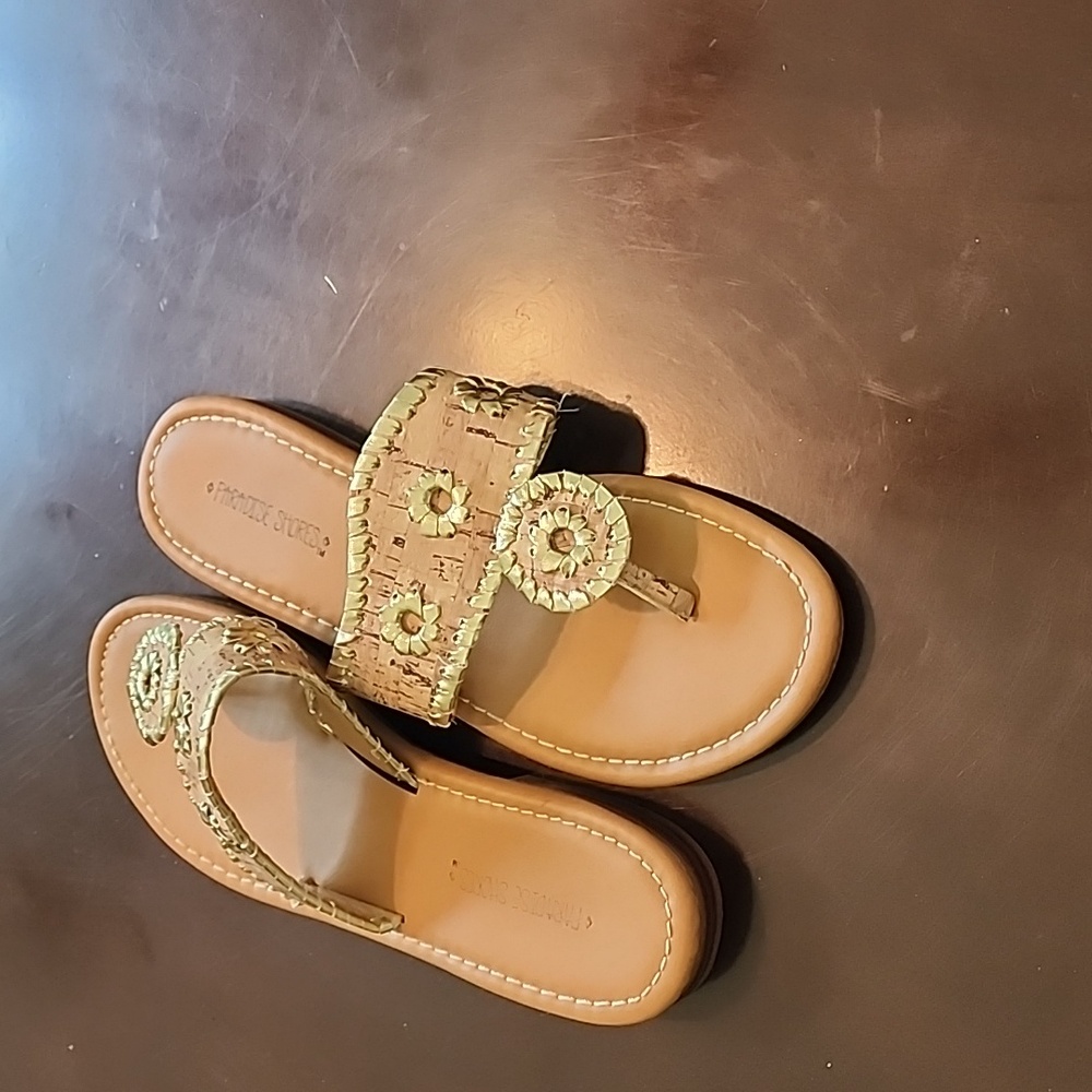 Ladies sandals 7m, gold & tan